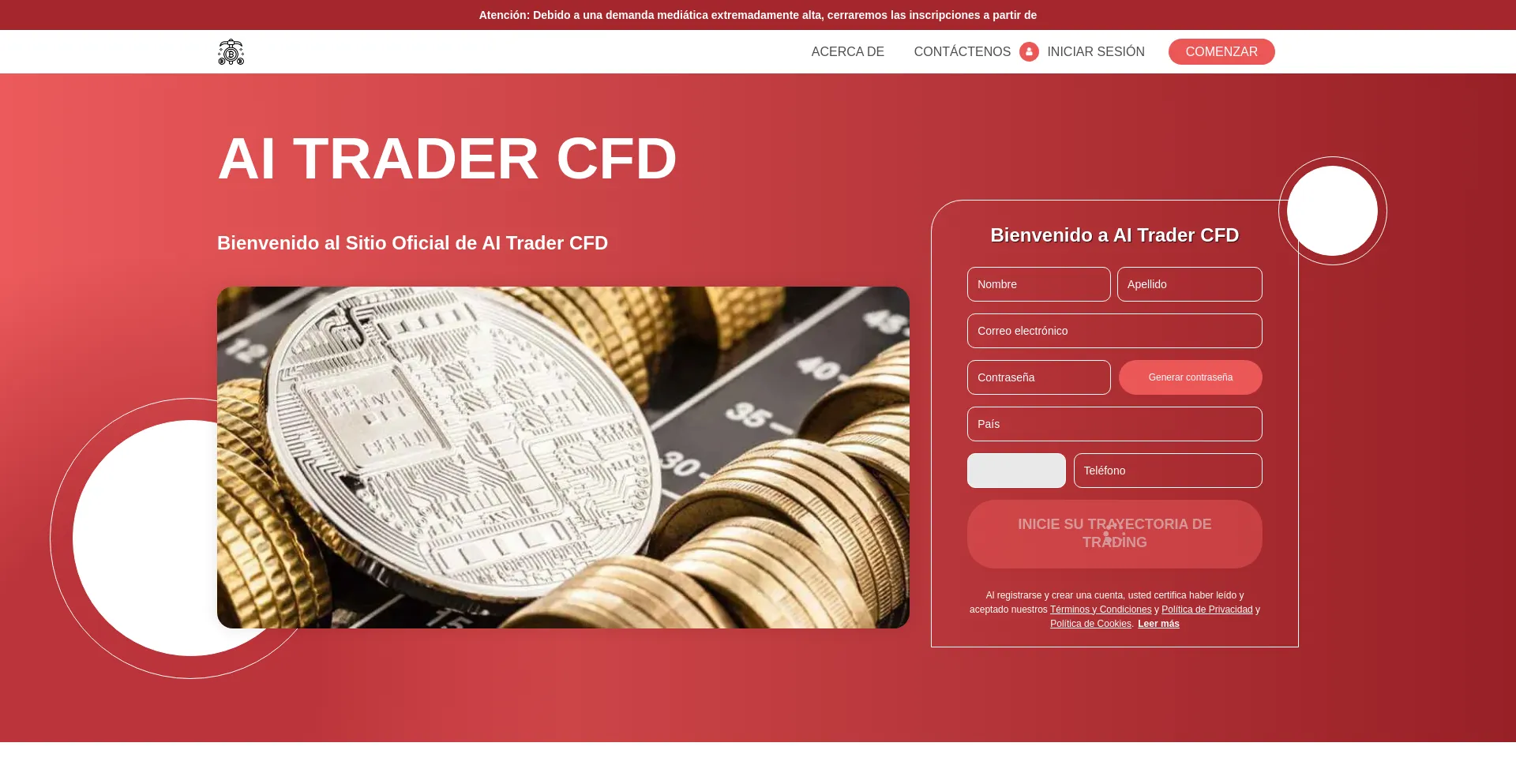 Website screenshot of Aitradercfd.com