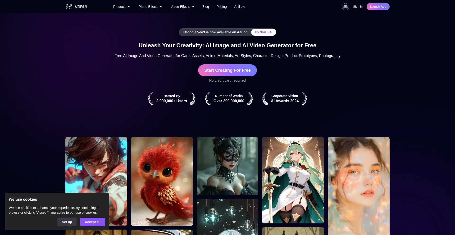 Website screenshot of Aitubo.ai