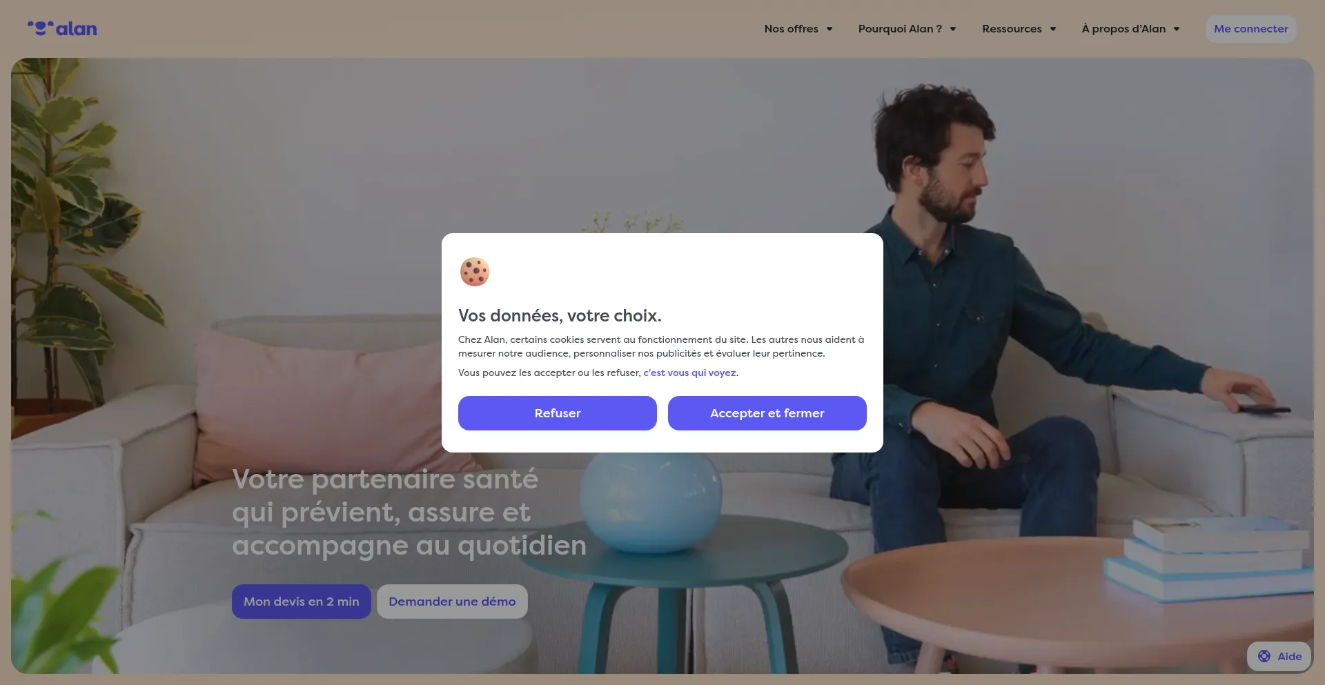 Website screenshot of Alan.com