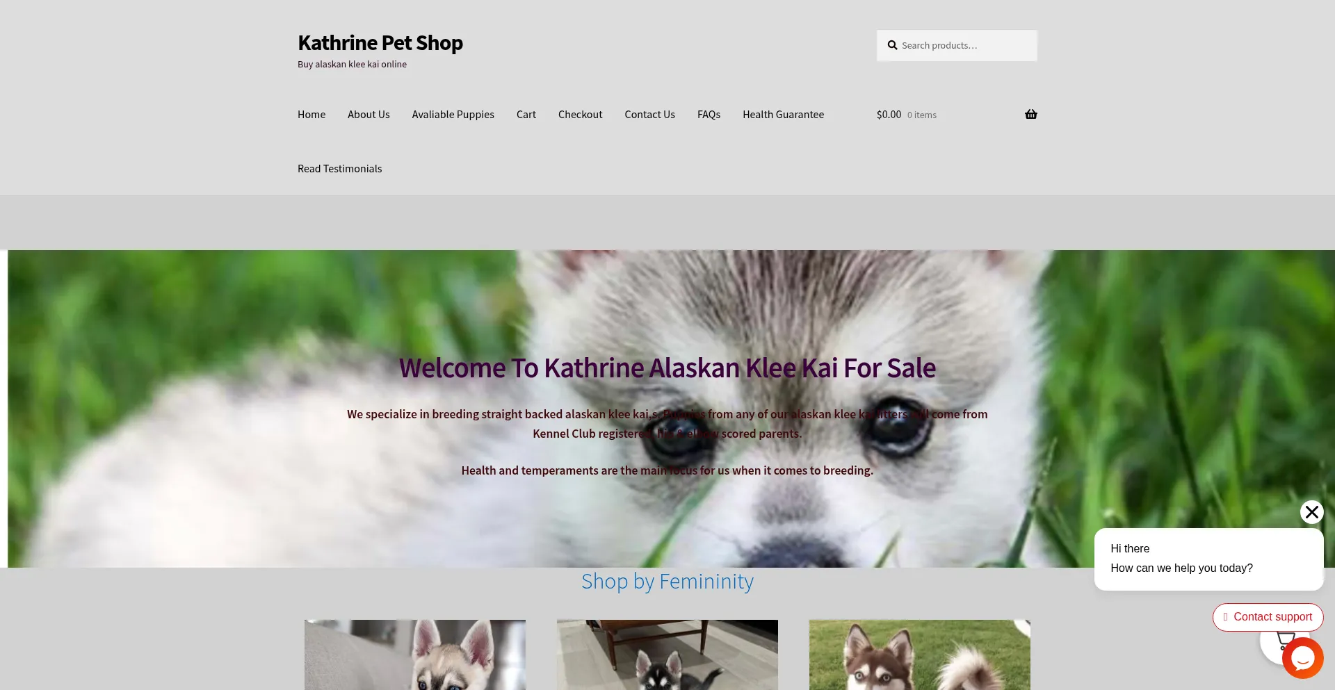 Website screenshot of Alaskankleekai-breeder.com