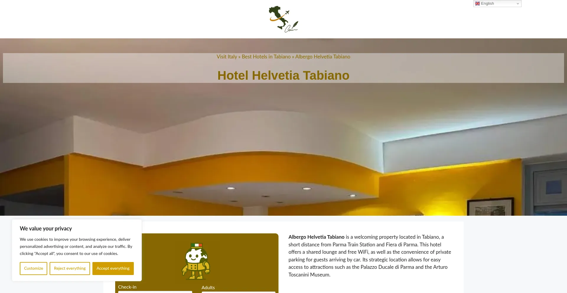 Website screenshot of Albergo-helvetia-tabiano.dreaminginrome.com