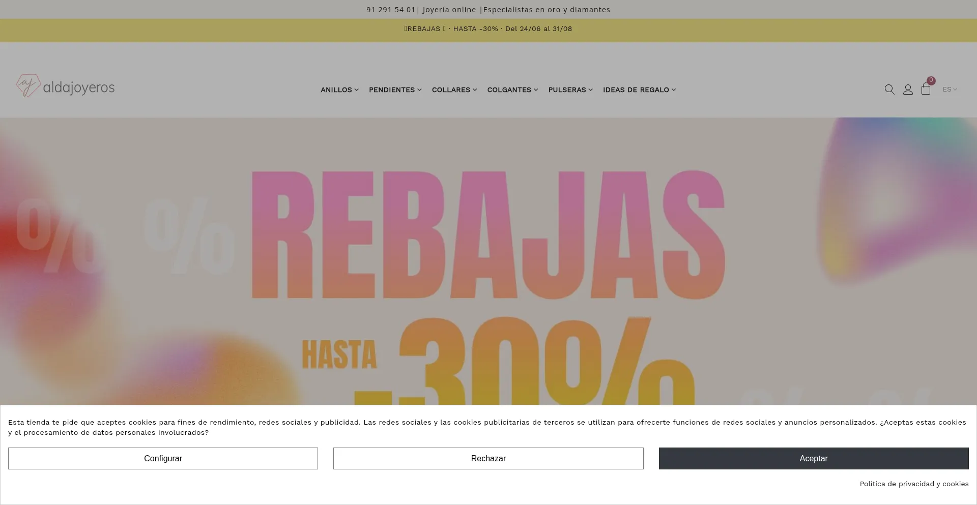 Website screenshot of Aldajoyeros.com