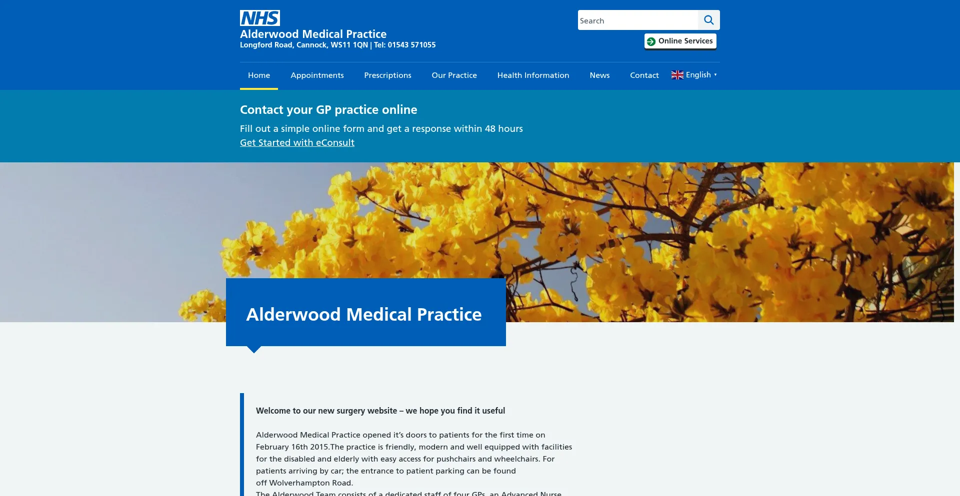 Website screenshot of Alderwoodmedicalpractice.co.uk