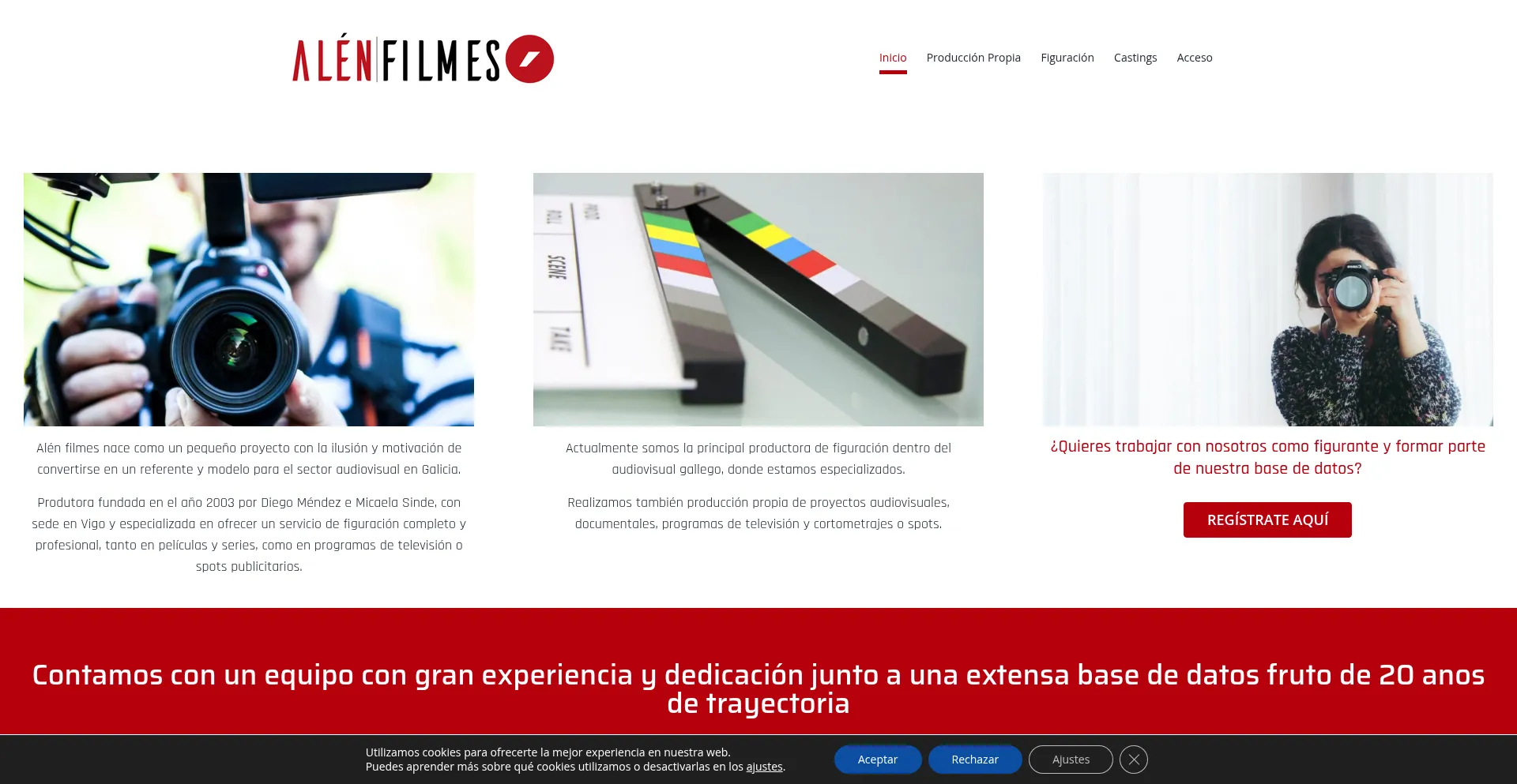 Website screenshot of Alenfilmes.gal