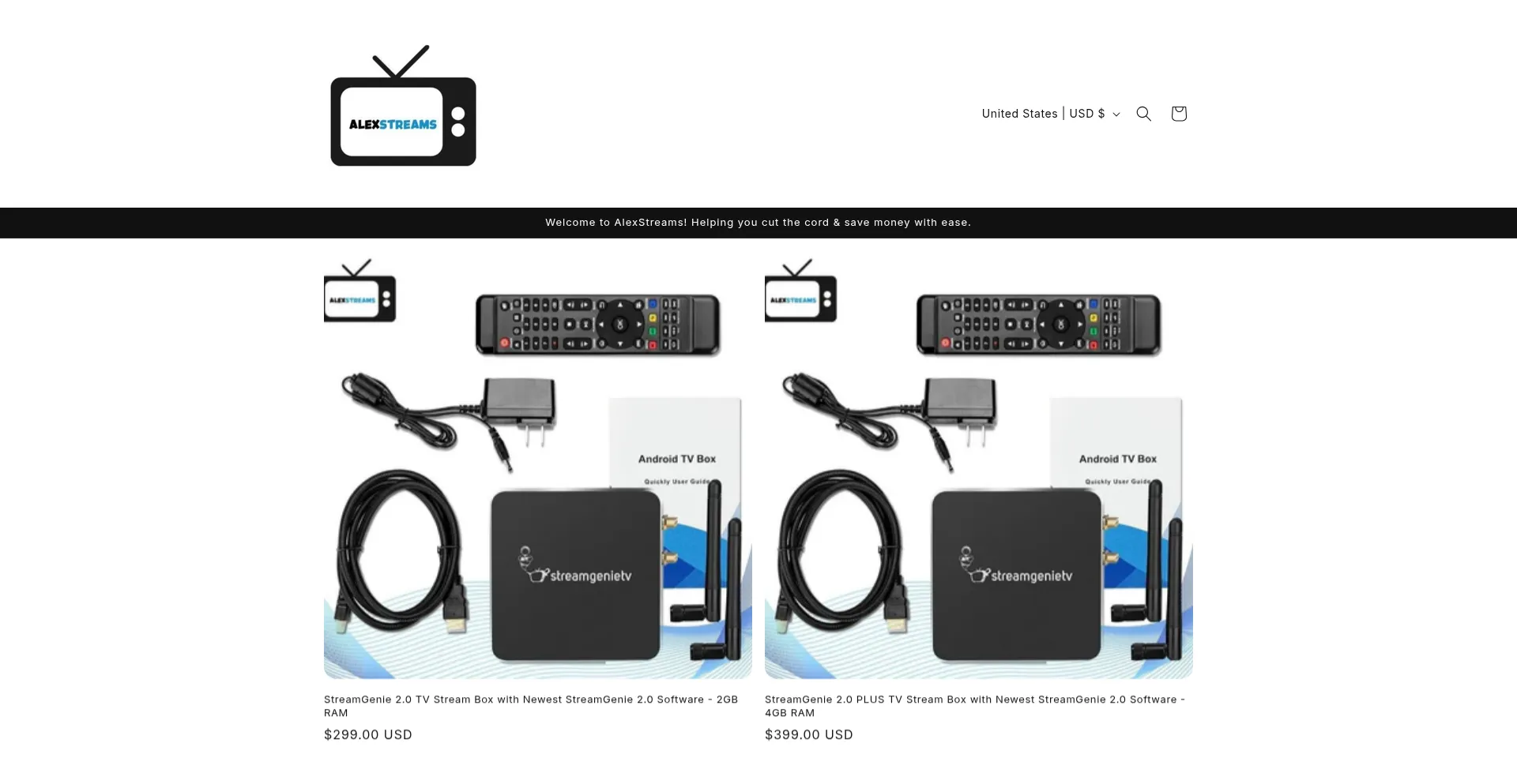 Website screenshot of Alexstreams.com