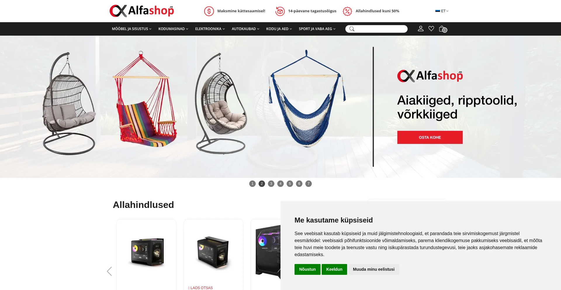 Website screenshot of Alfashop.ee