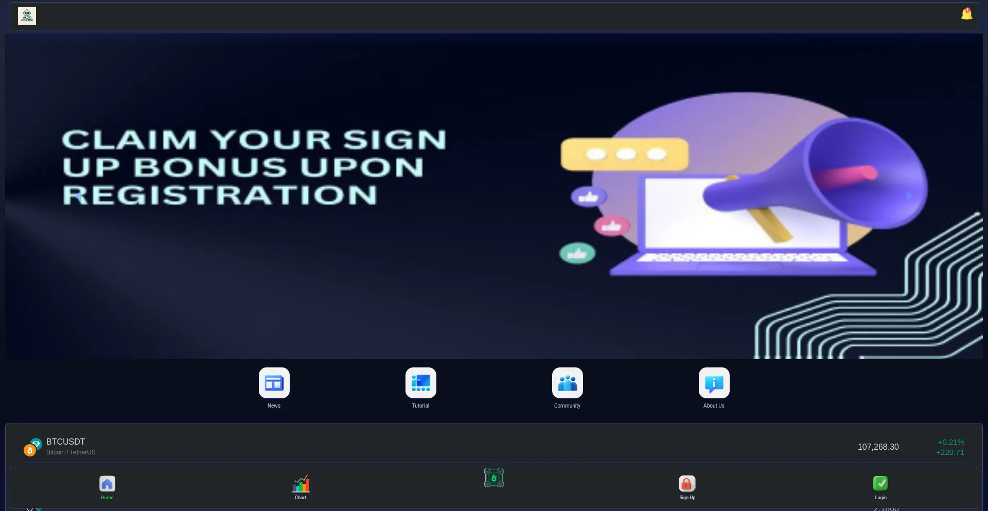 Website screenshot of Algocortex.info