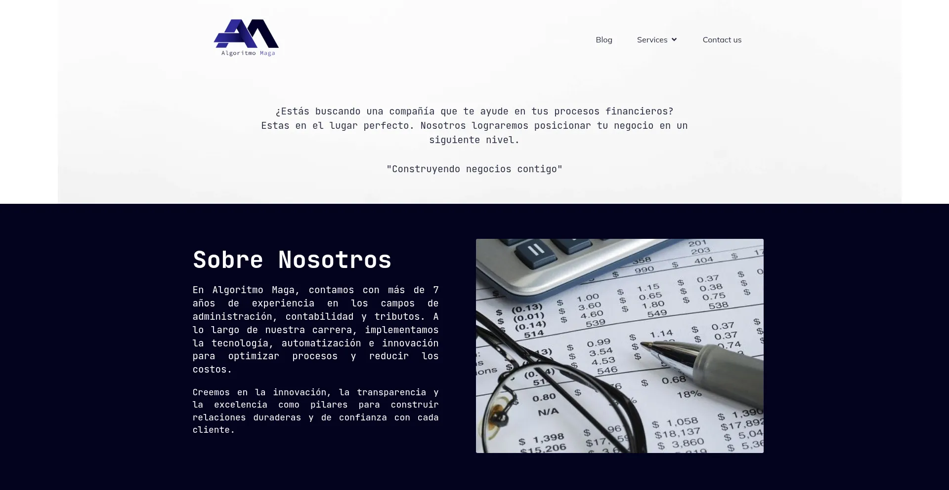Website screenshot of Algoritmomaga.com