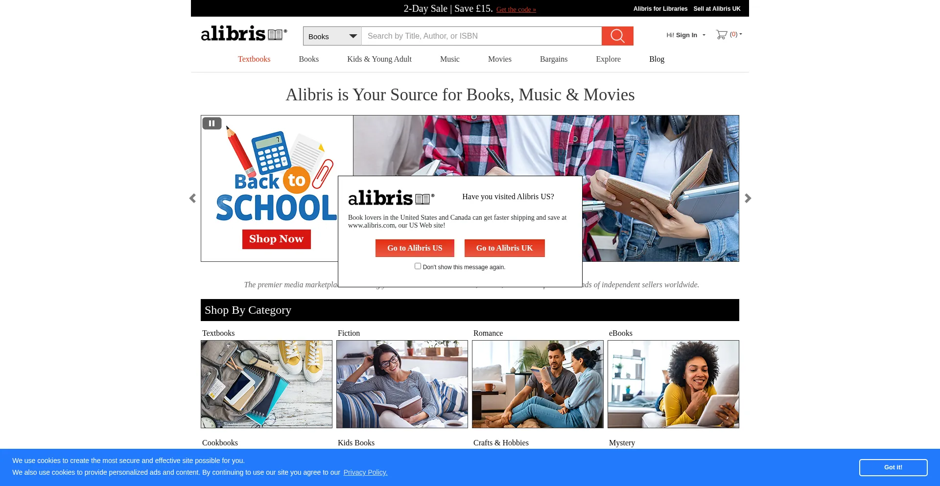 Website screenshot of Alibris.co.uk