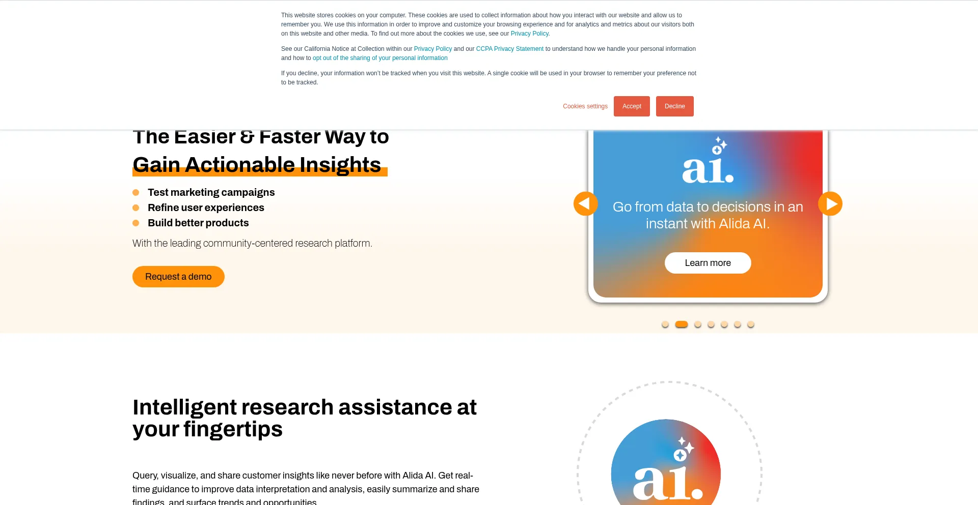 Website screenshot of Alida.com