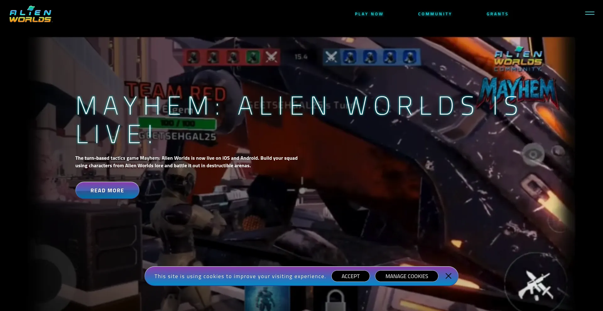 Website screenshot of Alienworlds.io
