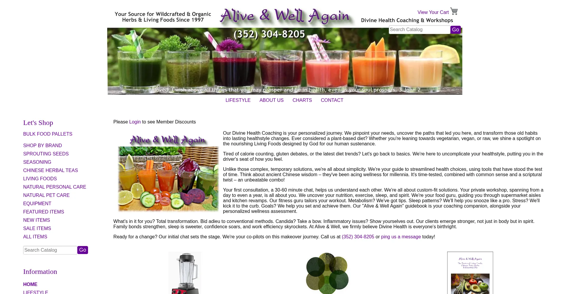 Website screenshot of Aliveandwellagain.com