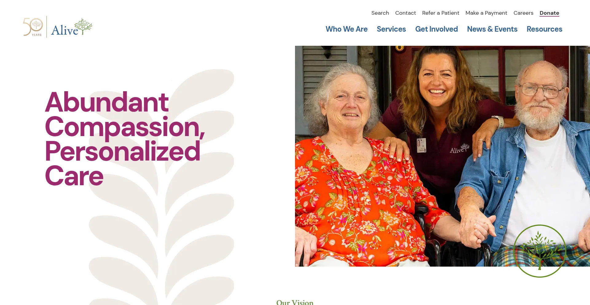 Website screenshot of Alivehospice.org