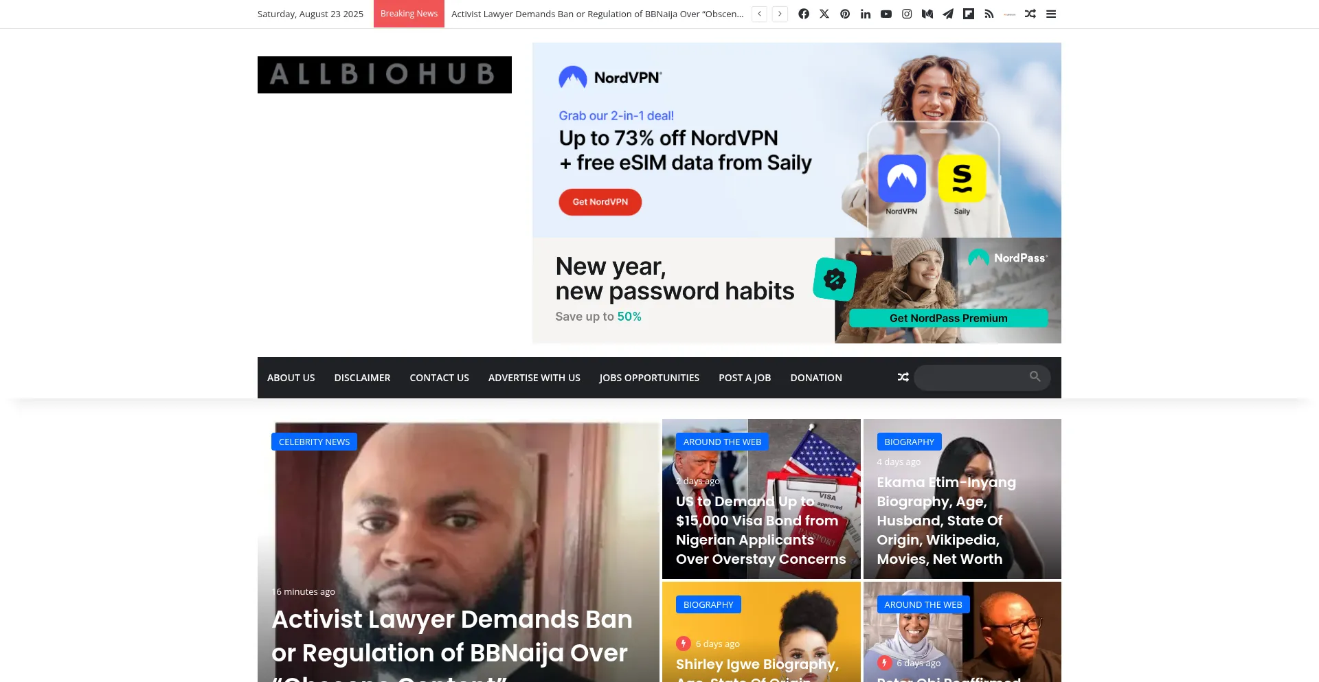 Website screenshot of Allbiohub.com