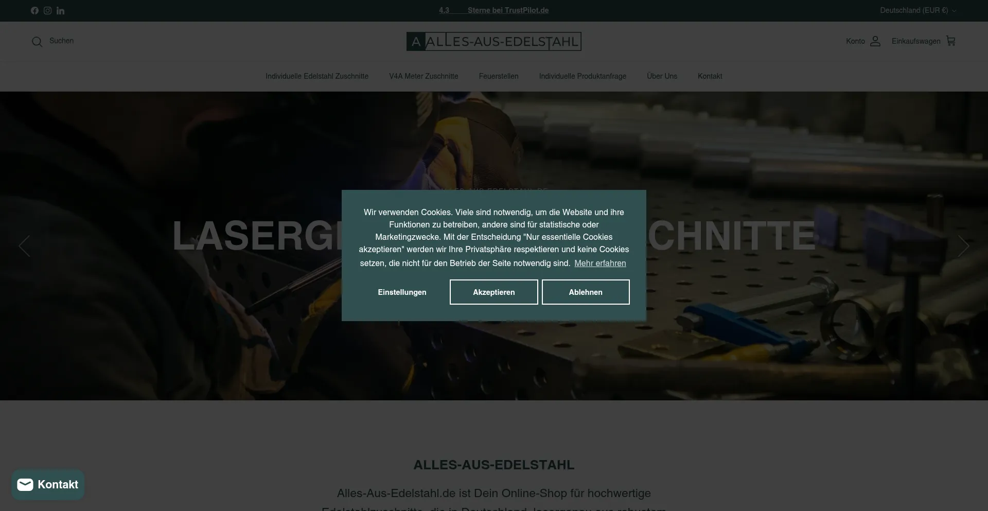 Website screenshot of Alles-aus-edelstahl.de