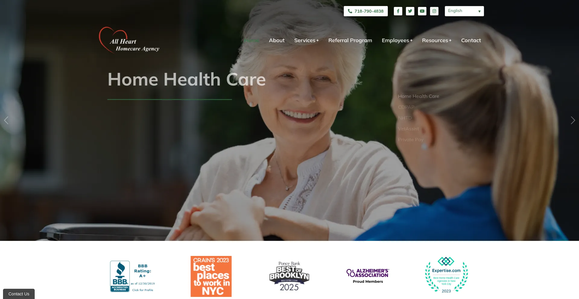 Website screenshot of Allheartcare.com