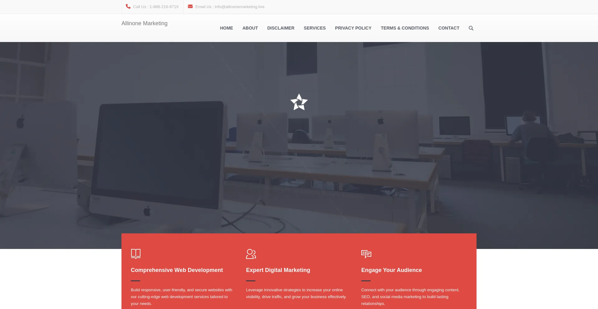 Website screenshot of Allinonemarketing.live