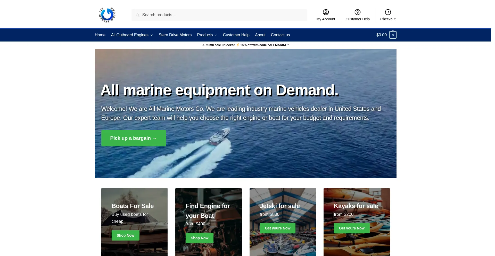 Website screenshot of Allmarinemotors.com