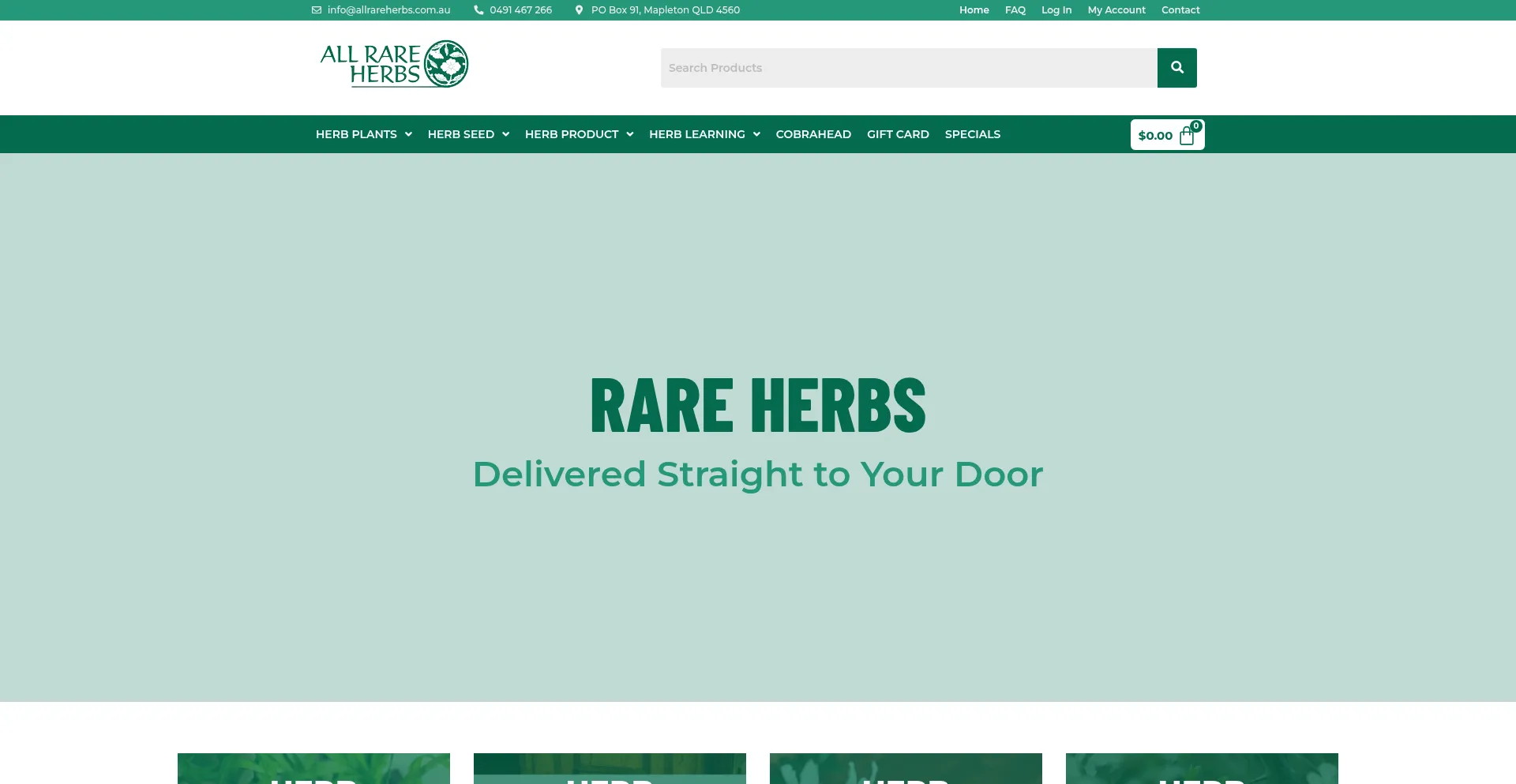 Website screenshot of Allrareherbs.com.au