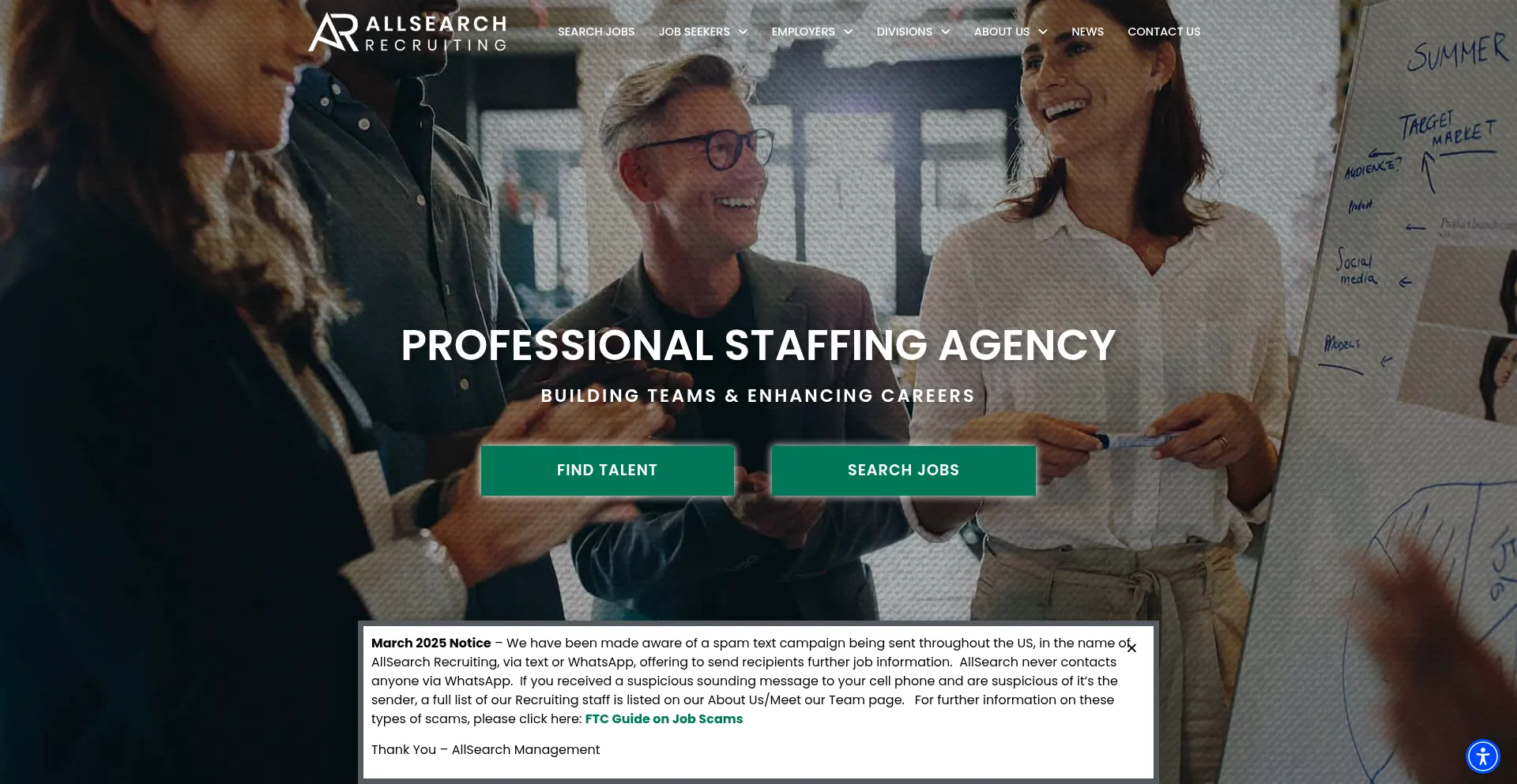 Website screenshot of Allsearchinc.com