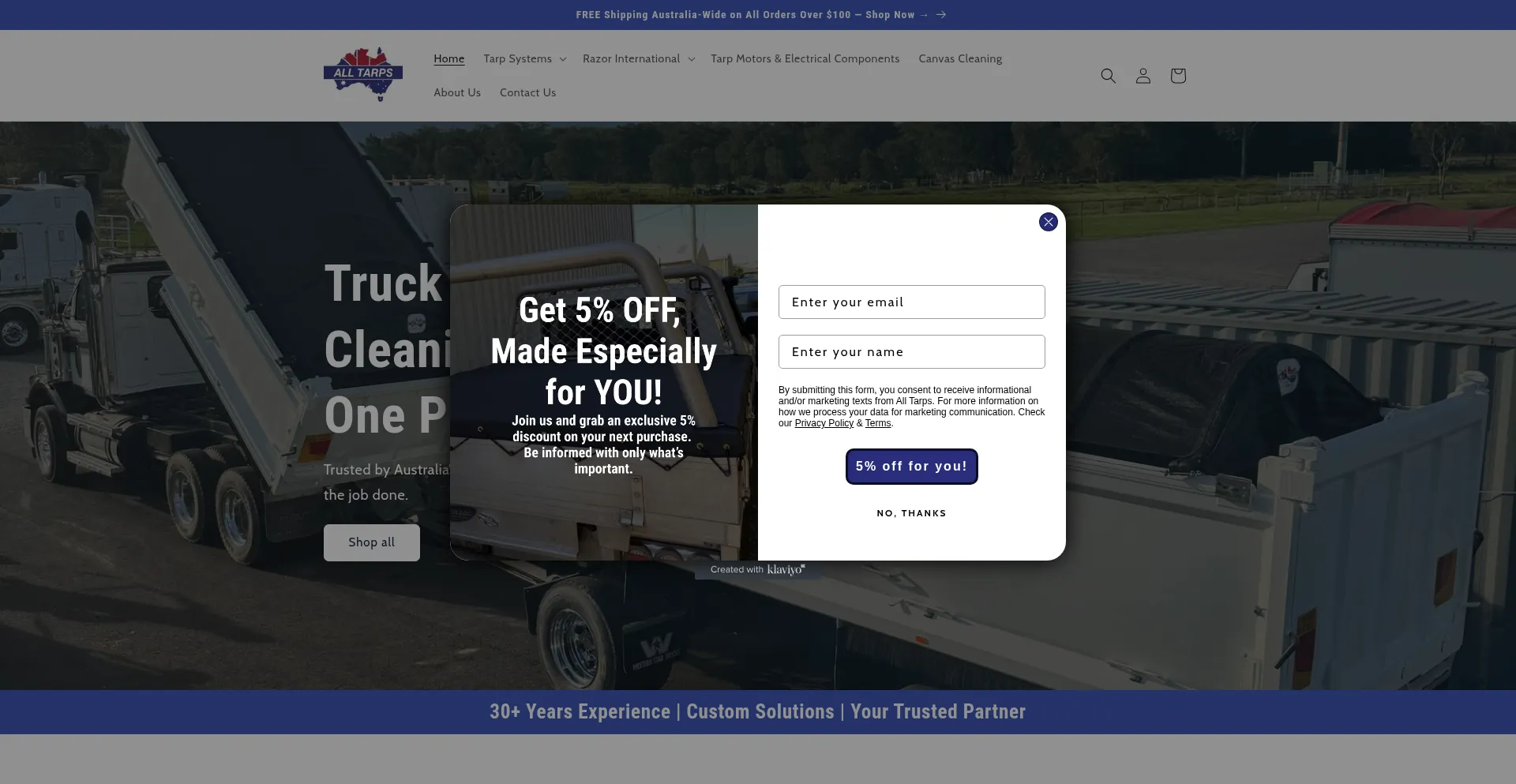 Website screenshot of Alltarps.store