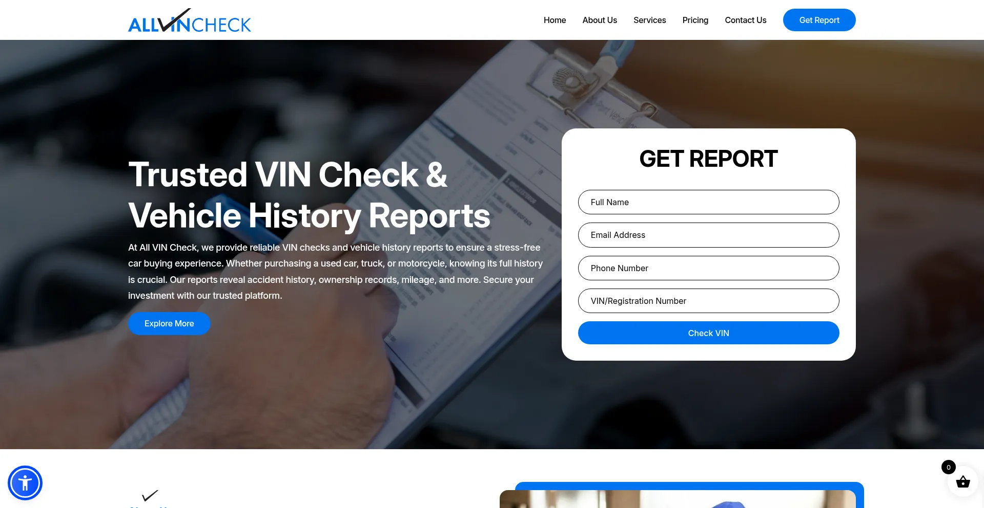 Website screenshot of Allvincheck.com