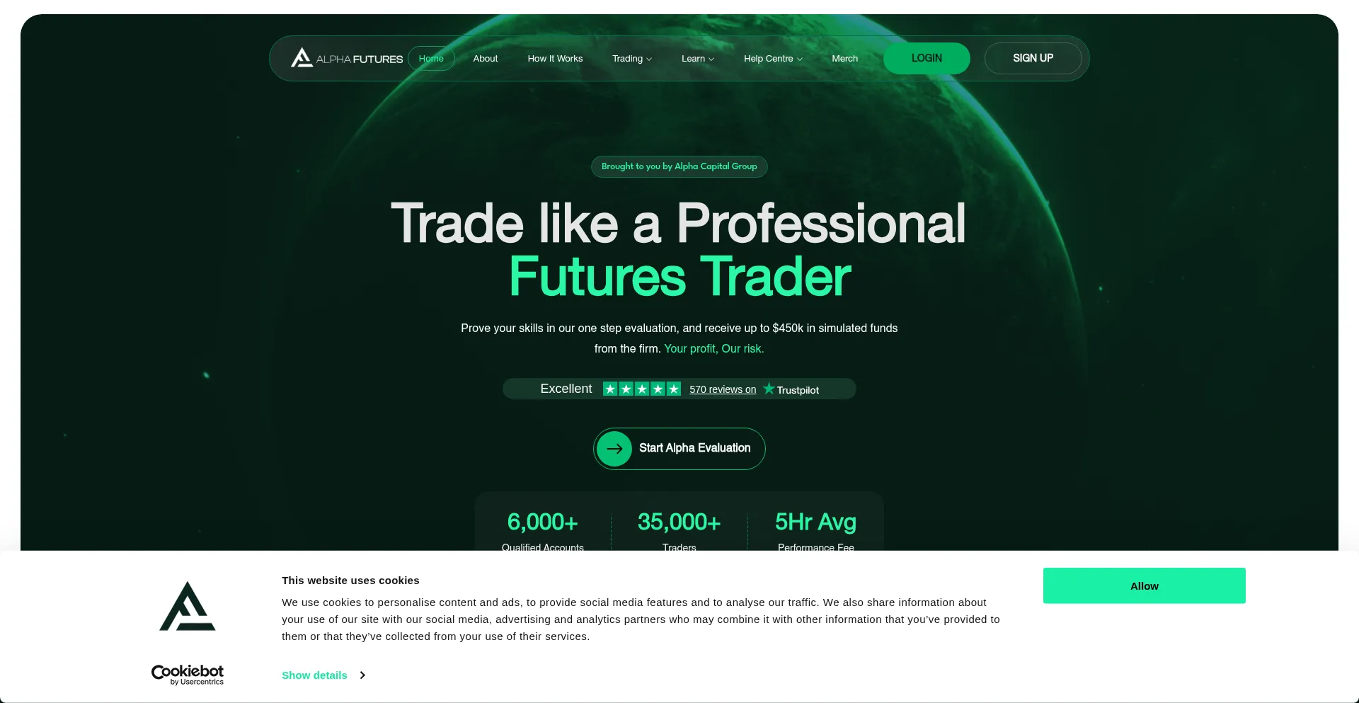 Website screenshot of Alpha-futures.com