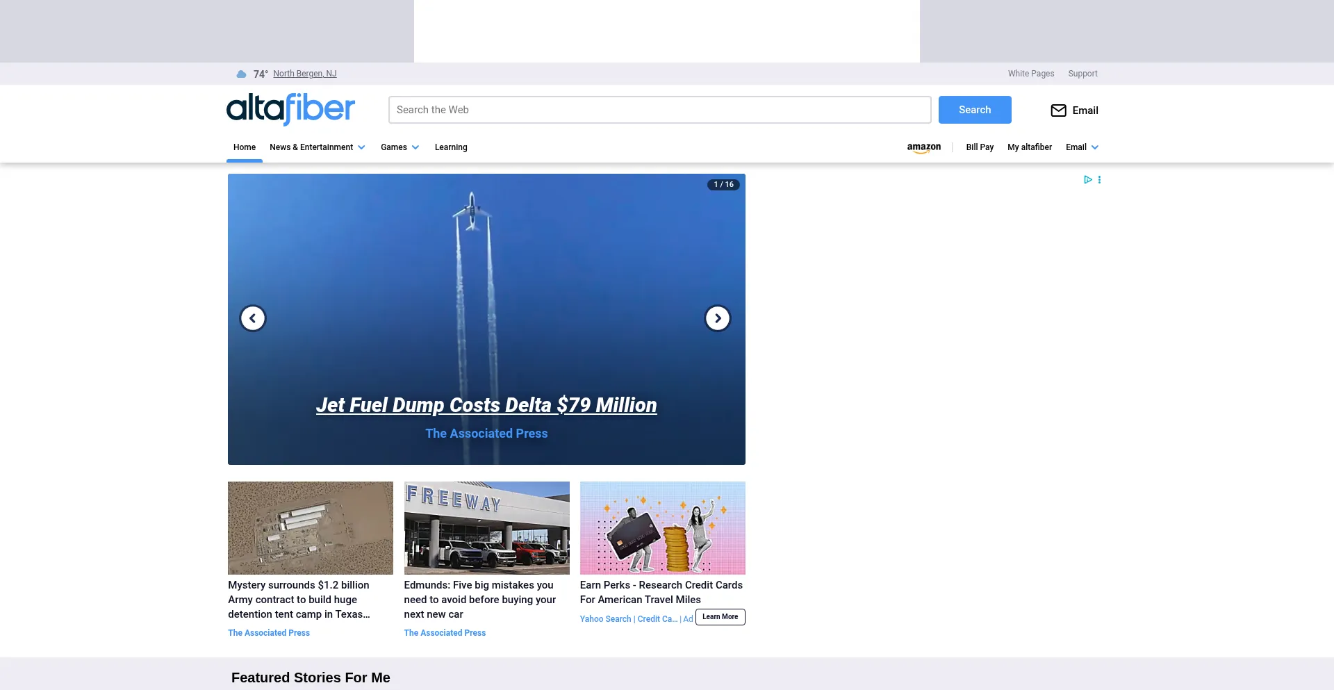 Website screenshot of Altafiber.net