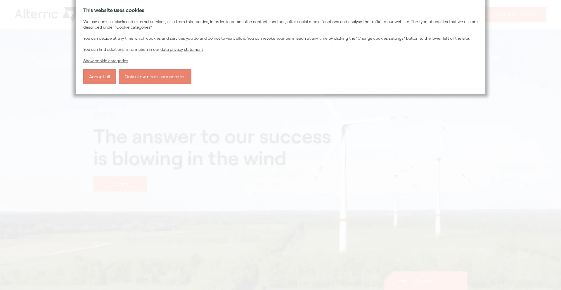 Website screenshot of Alterric.com
