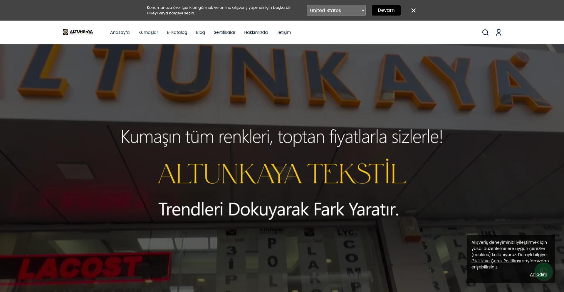 Website screenshot of Altunkayatekstil.com