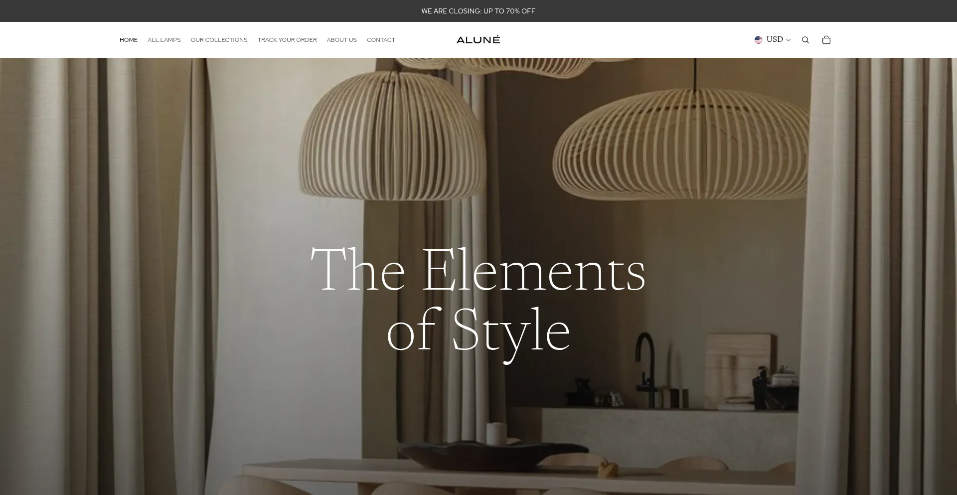 Website screenshot of Alunelamps.com