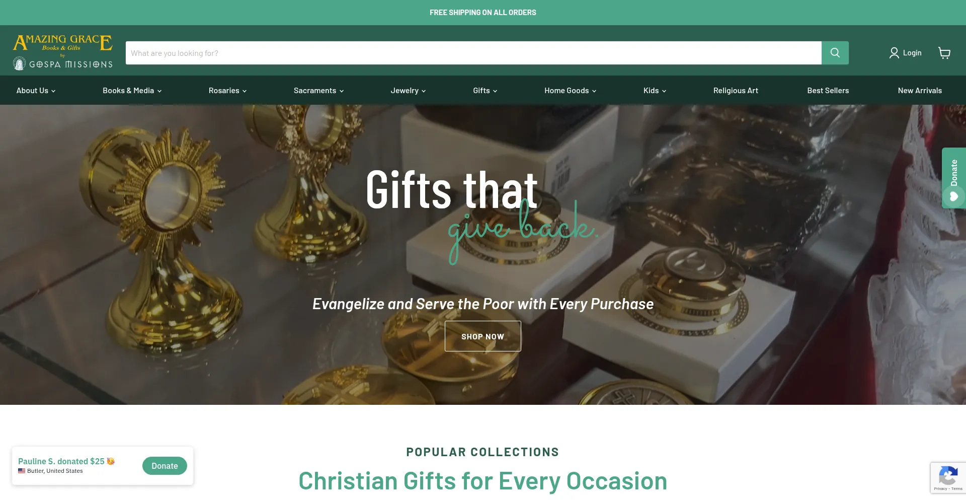 Website screenshot of Amazinggracestore.org