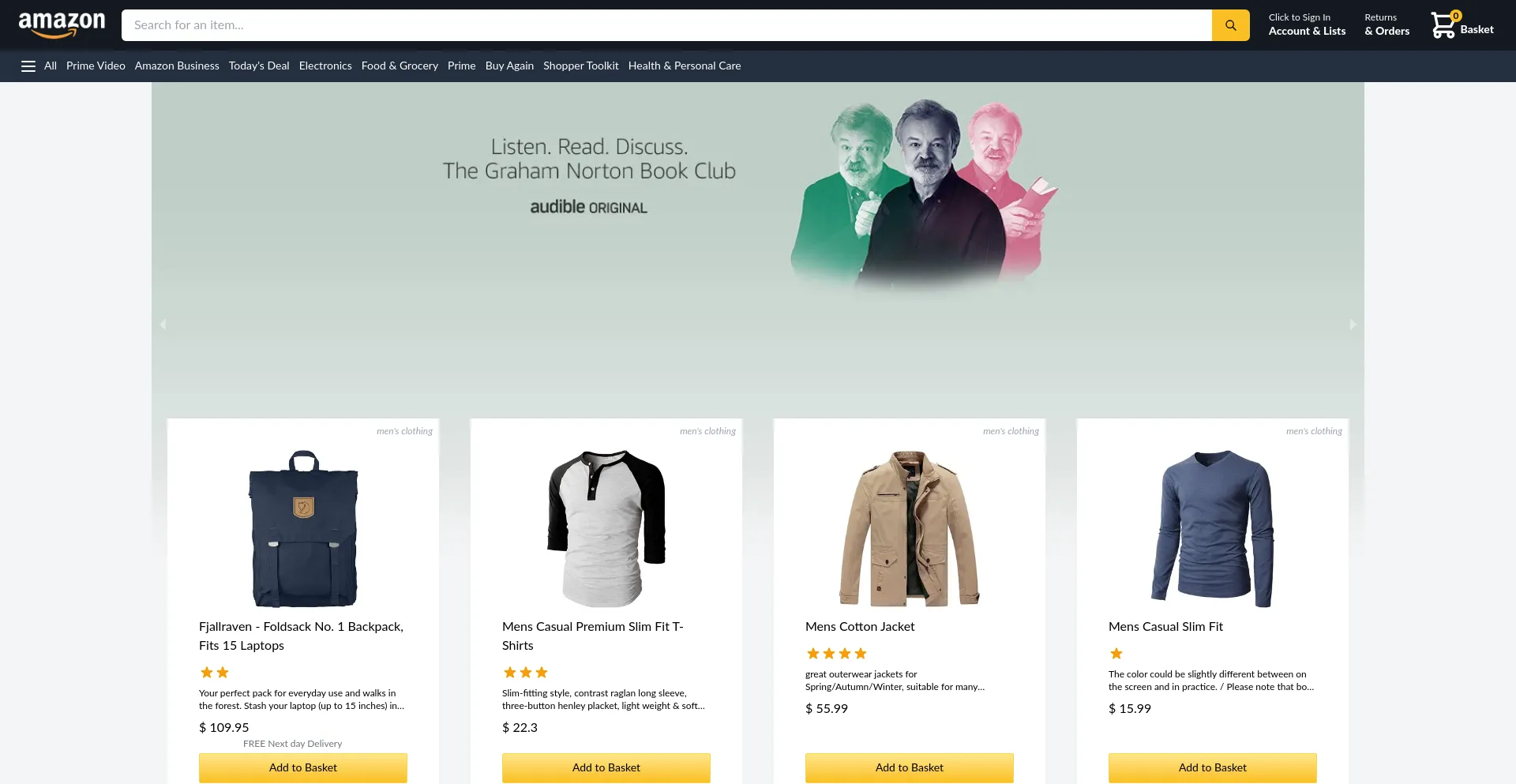 Website screenshot of Amazon-clone-coral-three.vercel.app
