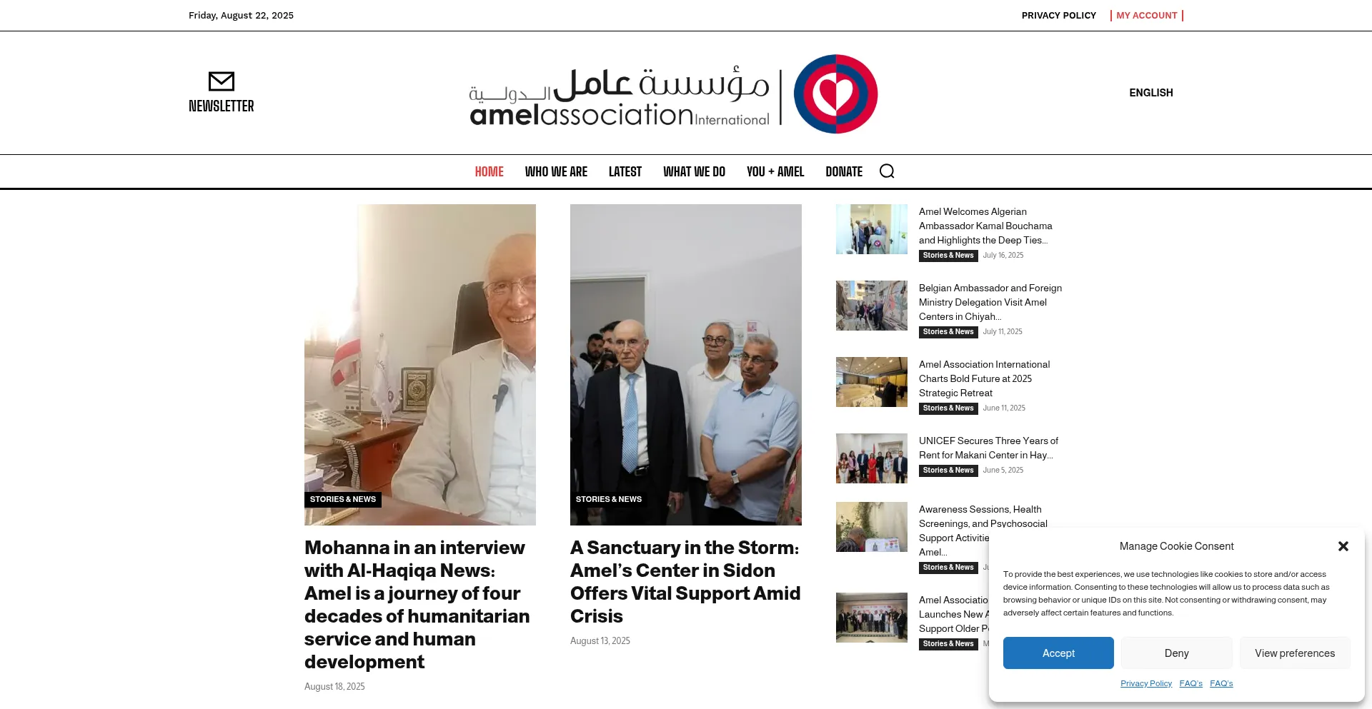 Website screenshot of Amel.org