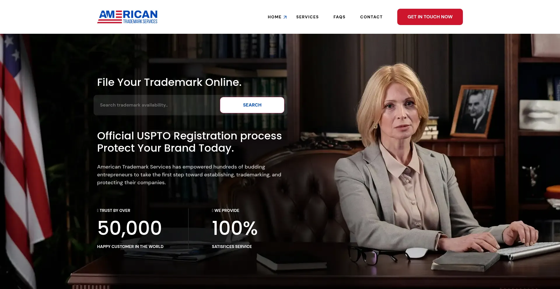 Website screenshot of Americantrademarkservices.com