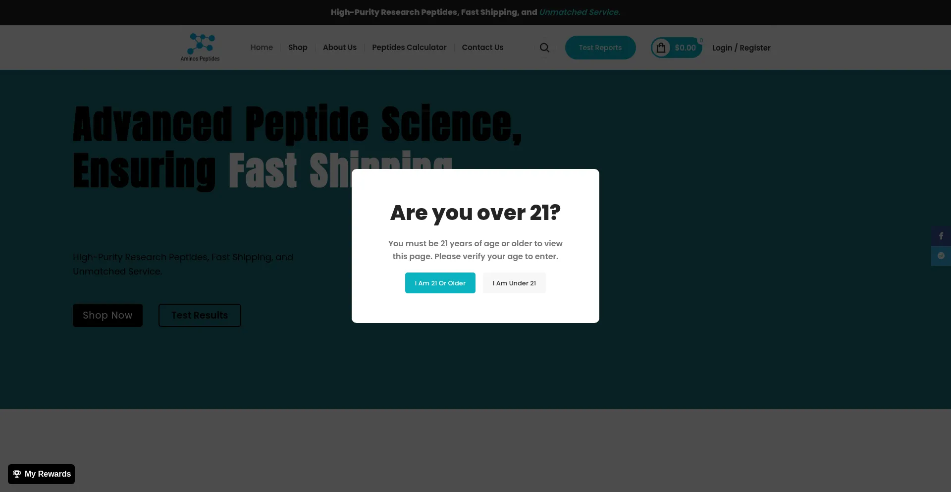 Website screenshot of Aminospeptides.com