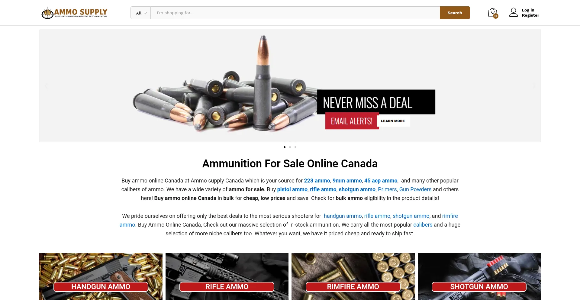 Website screenshot of Ammosupplycanada.ca