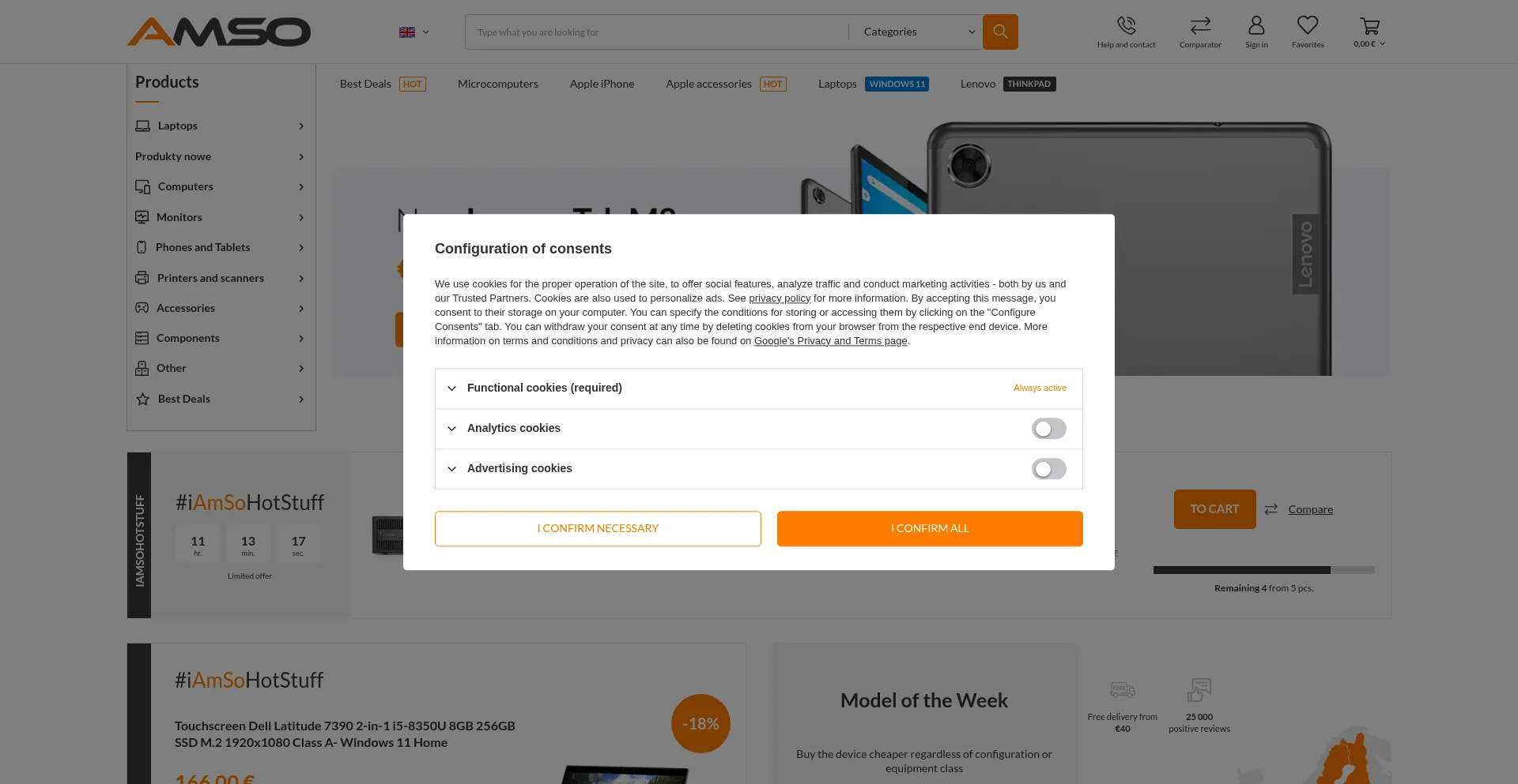 Website screenshot of Amso.eu
