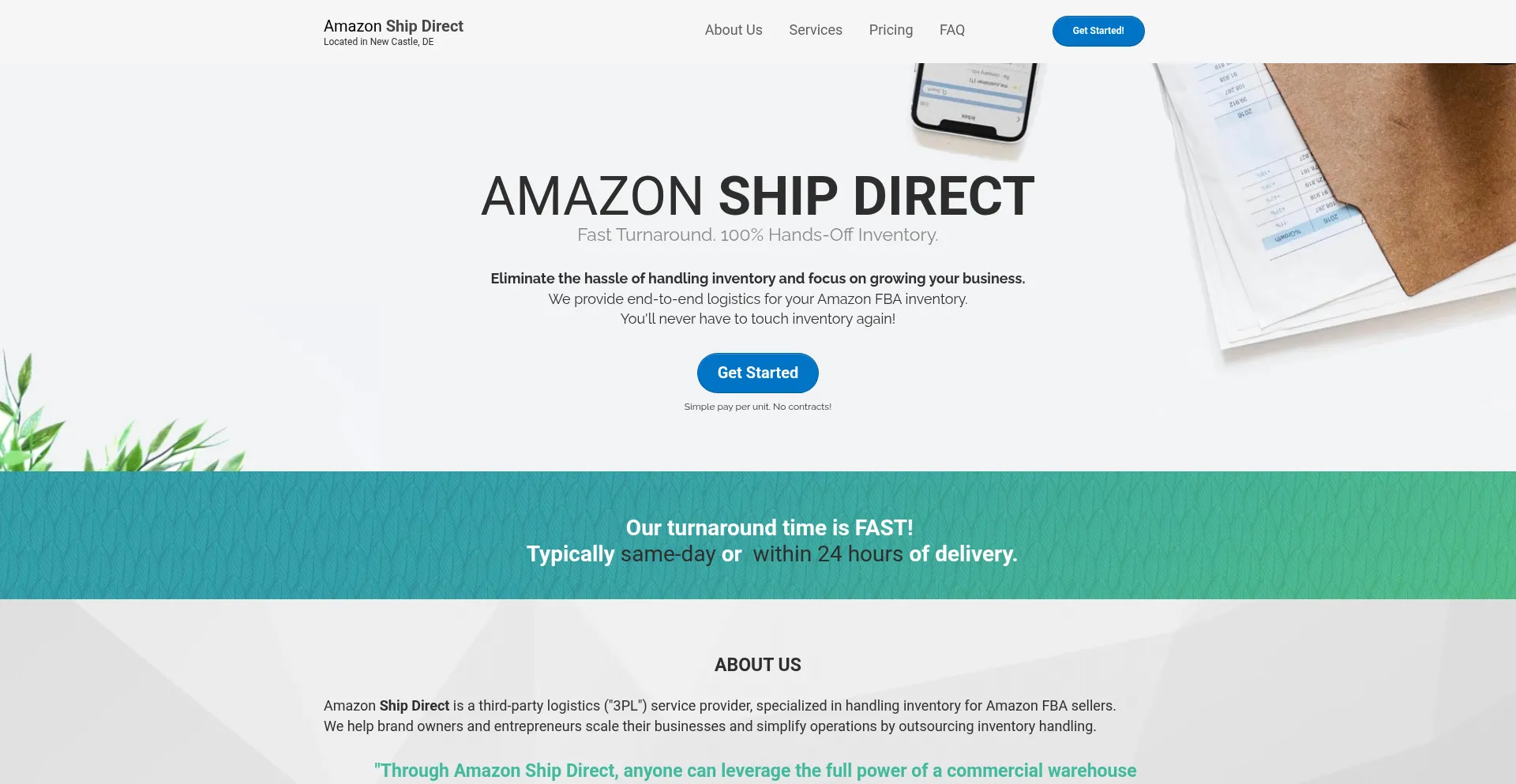 Website screenshot of Amzshipdirect.com