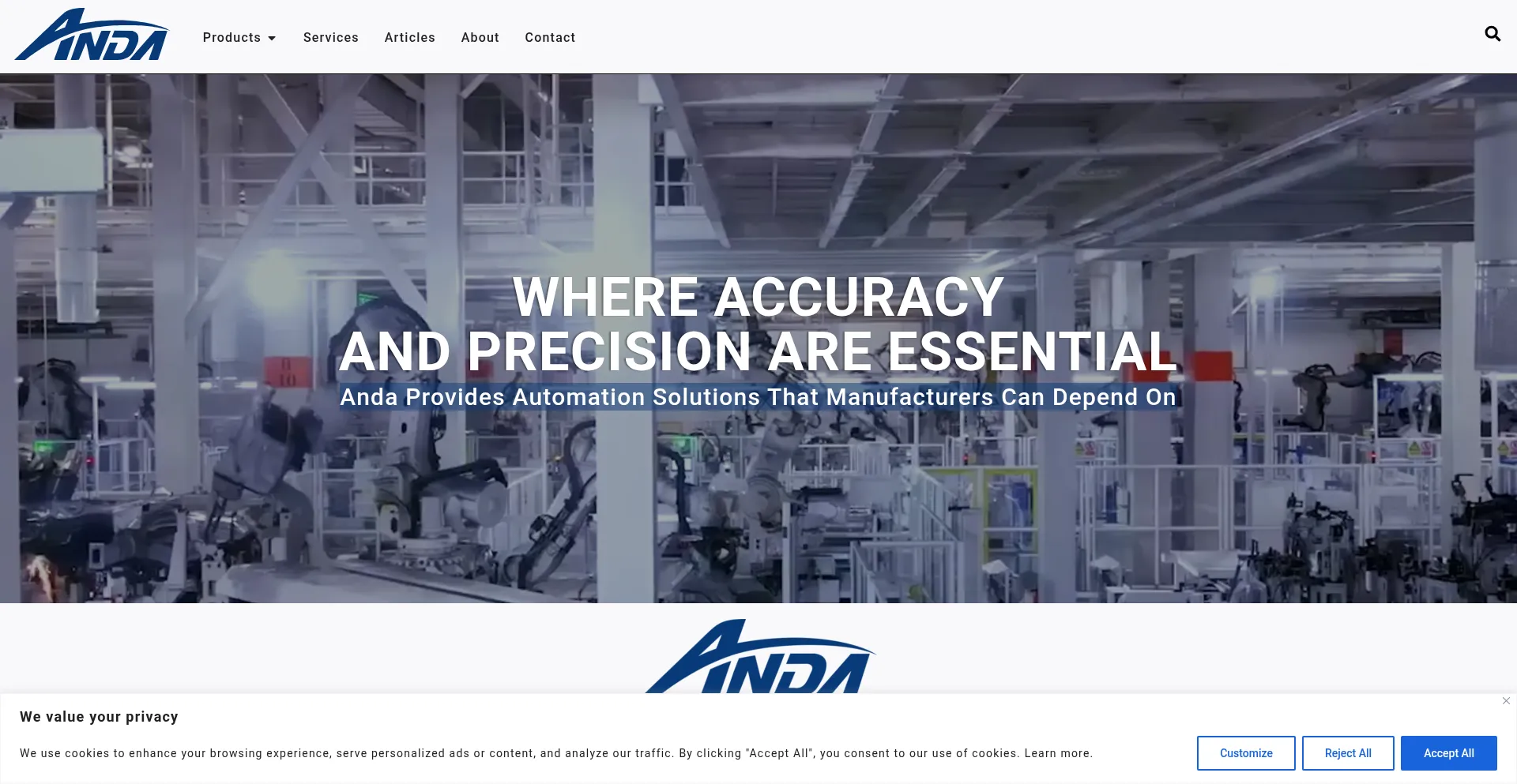 Website screenshot of Anda.us