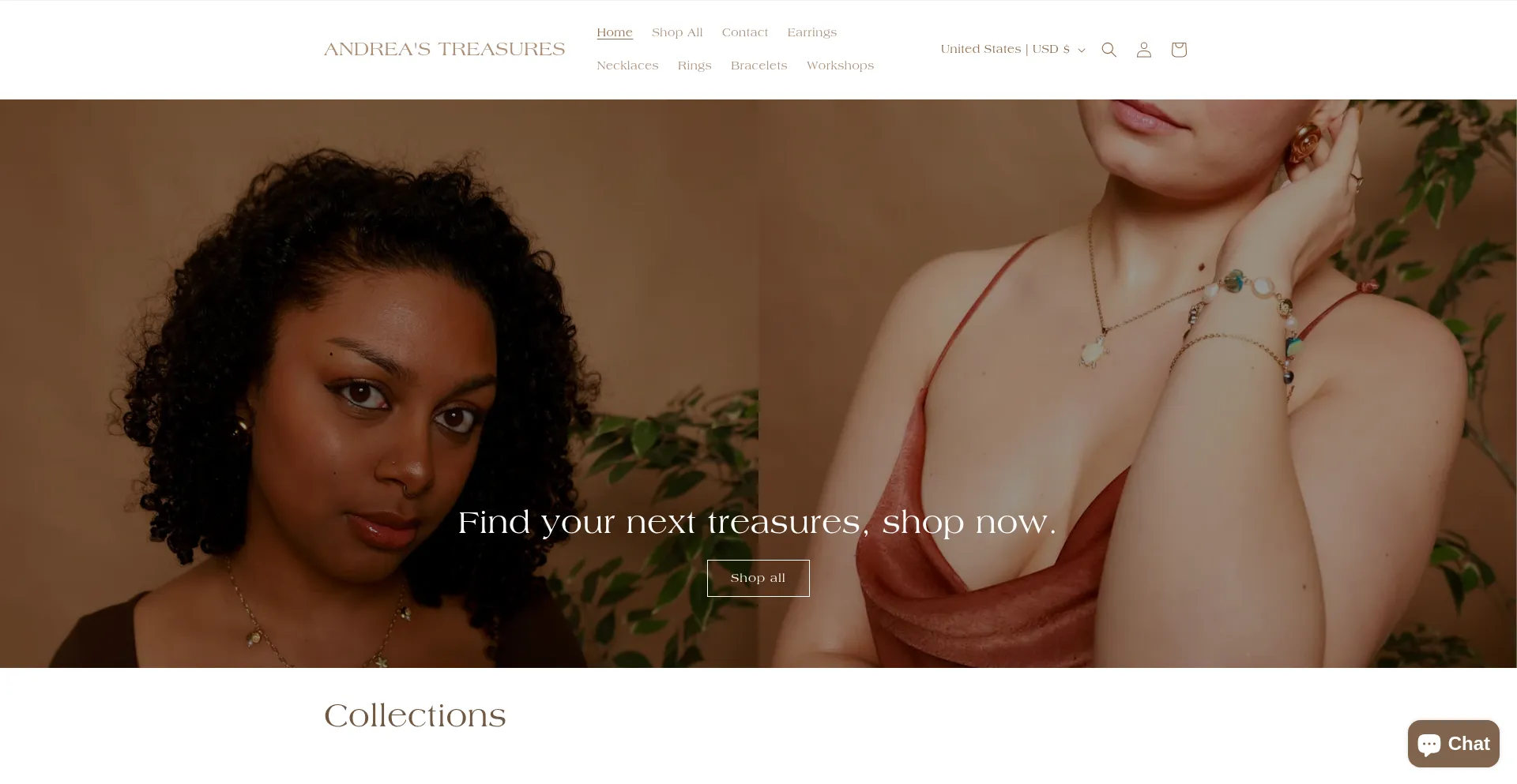 Website screenshot of Andreastreasures.com