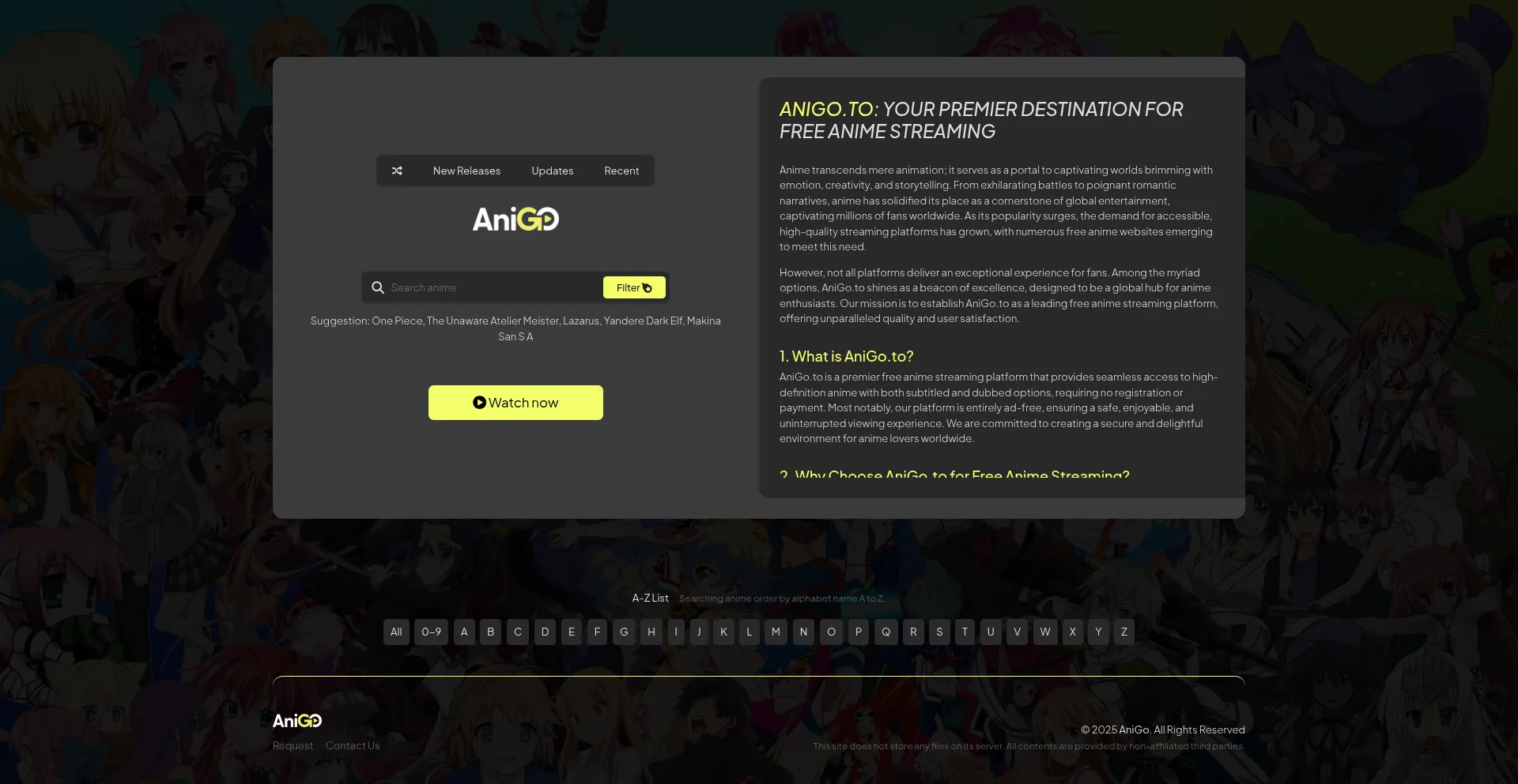 Website screenshot of Anigo.to