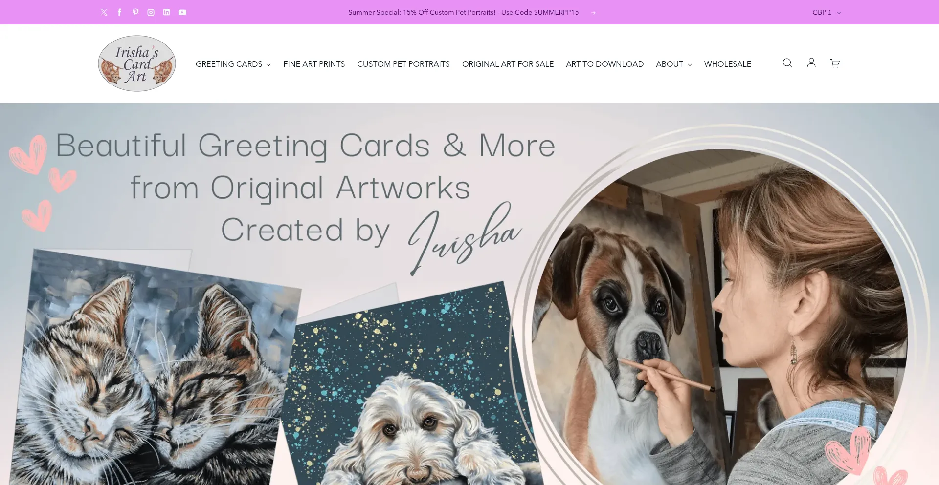 Website screenshot of Animalartcards.com