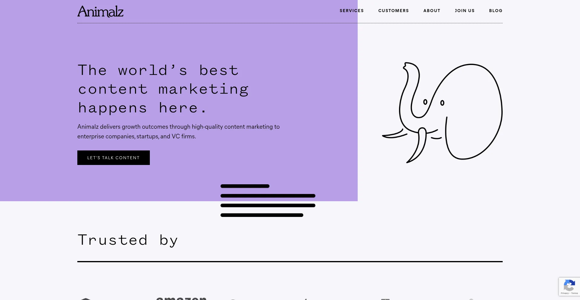 Website screenshot of Animalz.co