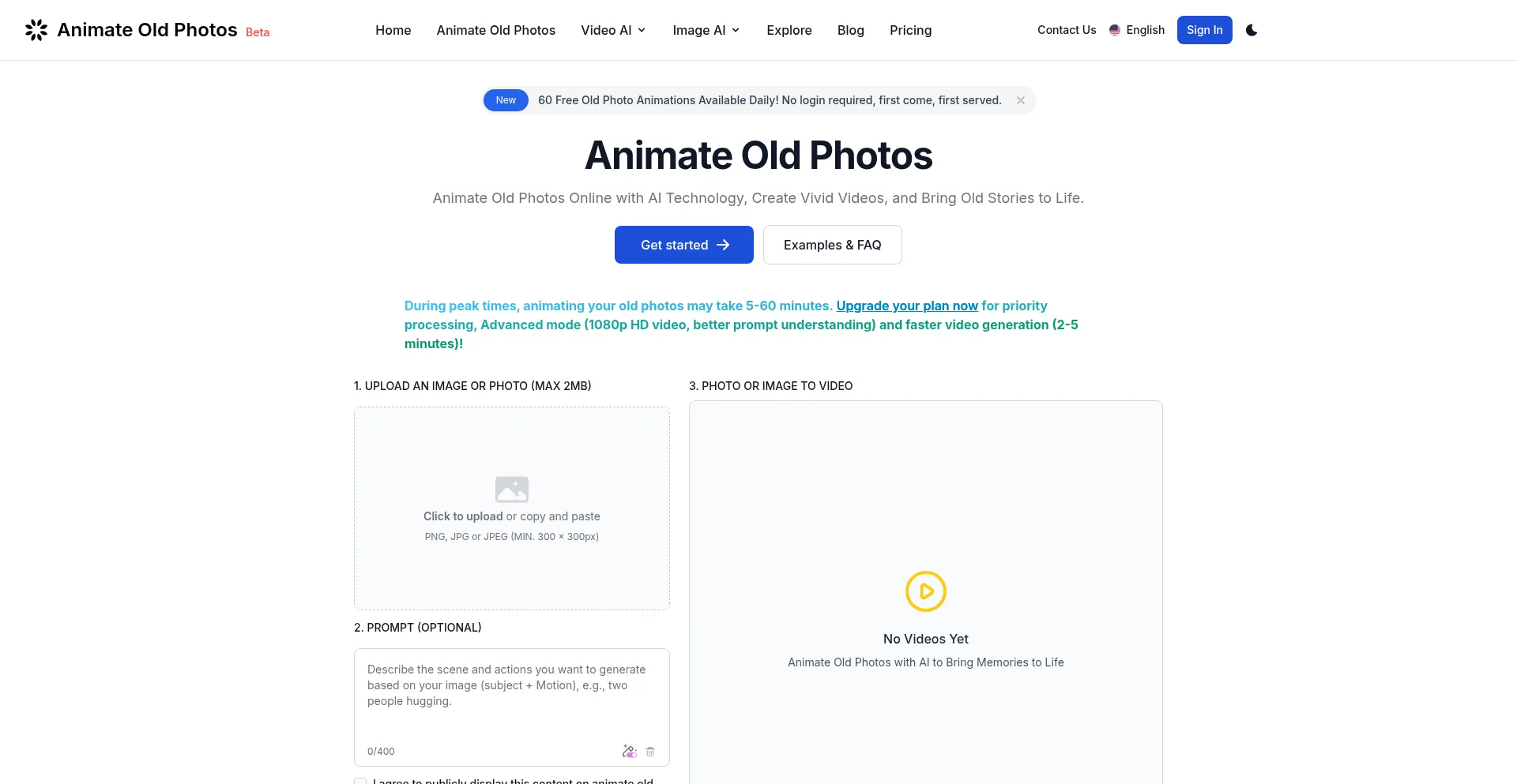 Website screenshot of Animateoldphotos.org