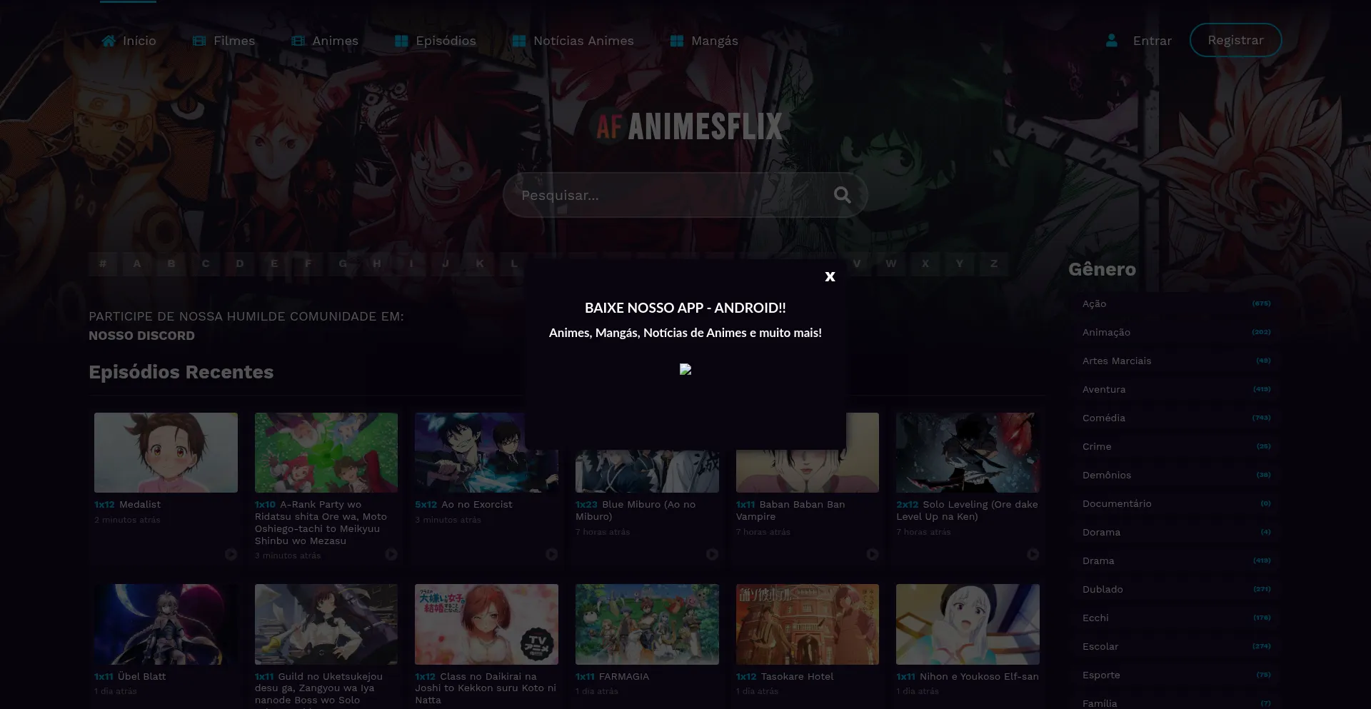 Website screenshot of Animesflix.net