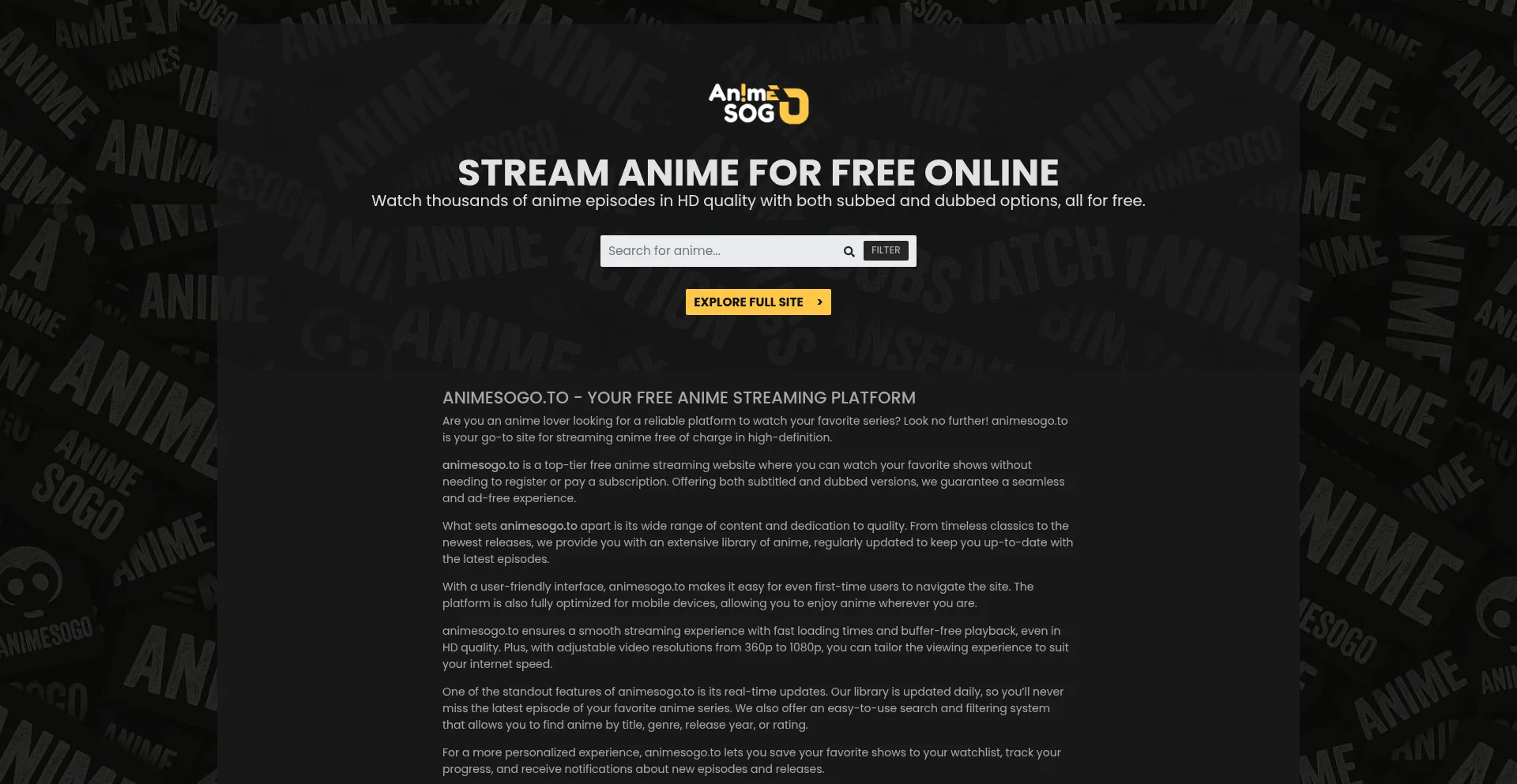 Website screenshot of Animesogo.to