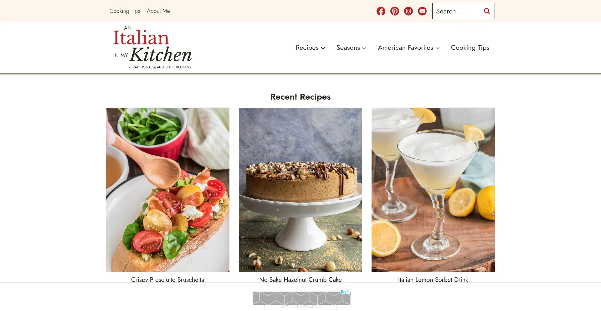 Website screenshot of Anitalianinmykitchen.com