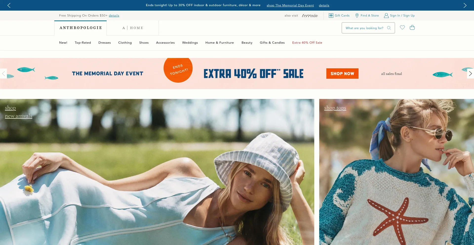 Website screenshot of Anthropologie.com