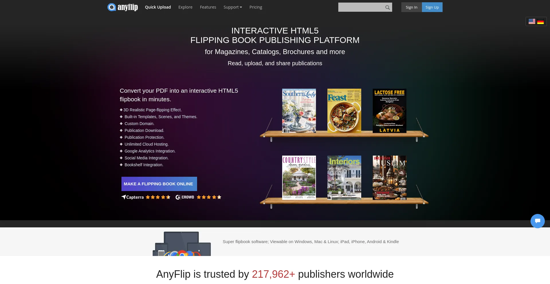 Website screenshot of Anyflip.com